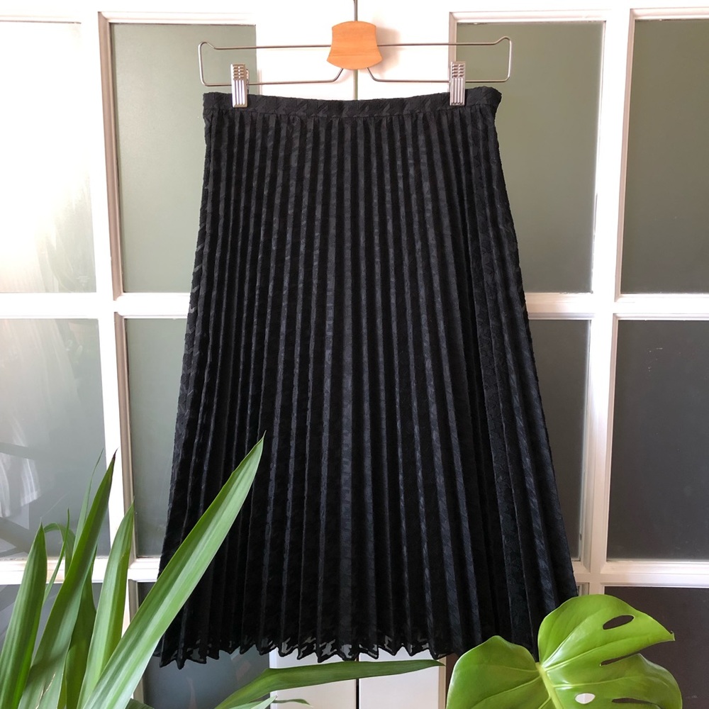& Other Stories - Black Jacquard Houndstooth Accordion Pleated Midi Skirt